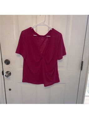 a new day Front Twist V-Neck Short Sleeve Top - Fuchsia